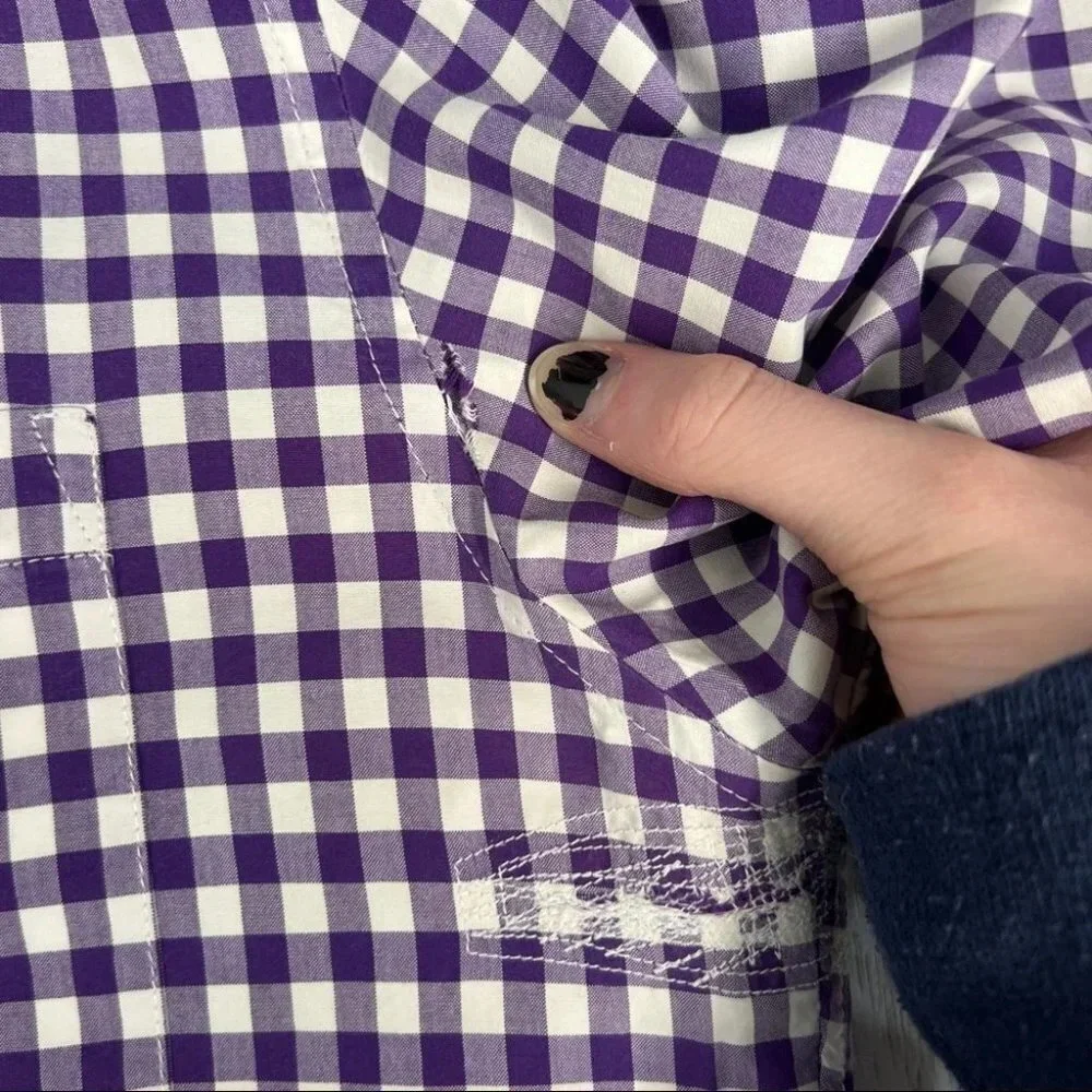 FLAW J.Crew 100% Cotton Purple White Check‎ Men's Shirt Size M